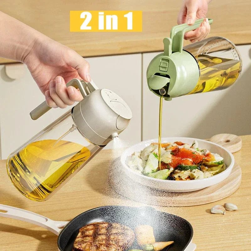 2-in-1 Oil Spray Bottle 470ml | Adjustable Mist Sprayer & Dispenser for Cooking