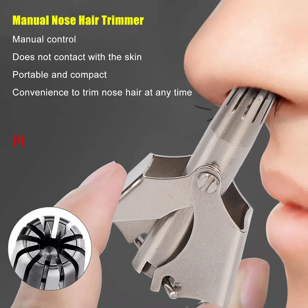 Stainless Steel Manual Nose Hair Trimmer | 6-Teeth Precision Grooming Tool