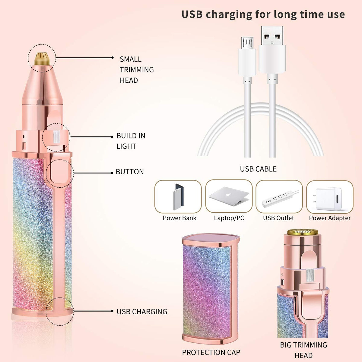 2-in-1 USB Rechargeable Eyebrow Trimmer & Facial Hair Remover (HX-203B)