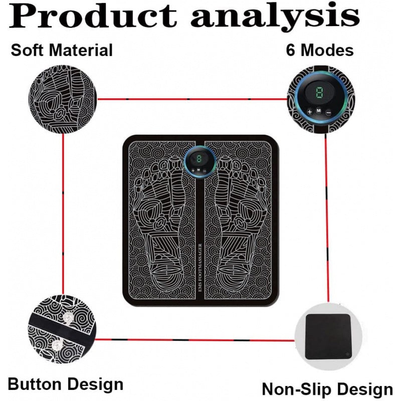 EMS Foot Massager Mat – Electric Foot Massage Pad with 9 Intensity Levels & 6 Modes