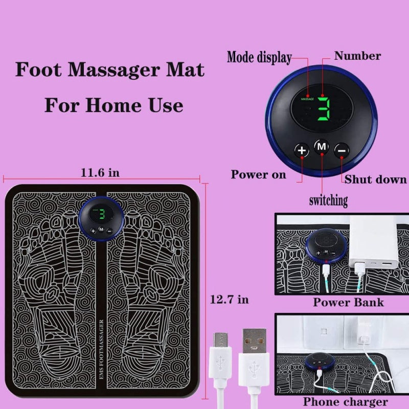 EMS Foot Massager Mat – Electric Foot Massage Pad with 9 Intensity Levels & 6 Modes