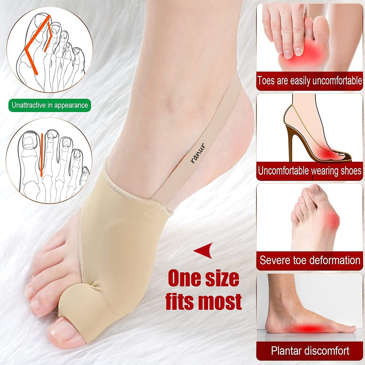 Bunion Corrector Socks with Toe Separator | Soft Gel Foot Support & Toe Alignment Sleeves
