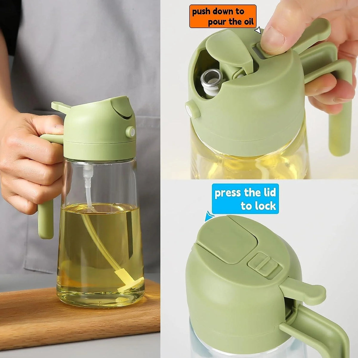 2-in-1 Oil Spray Bottle 470ml | Adjustable Mist Sprayer & Dispenser for Cooking