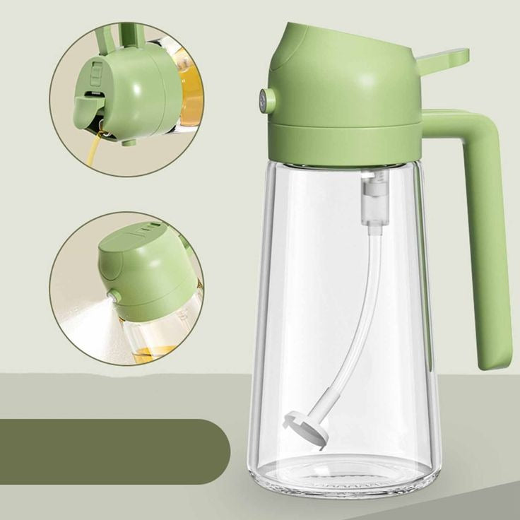 2-in-1 Oil Spray Bottle 470ml | Adjustable Mist Sprayer & Dispenser for Cooking