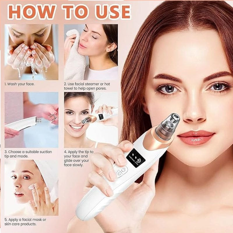 Electric Blackhead Remover – Vacuum Pore Cleaner with 5 Suction Heads
