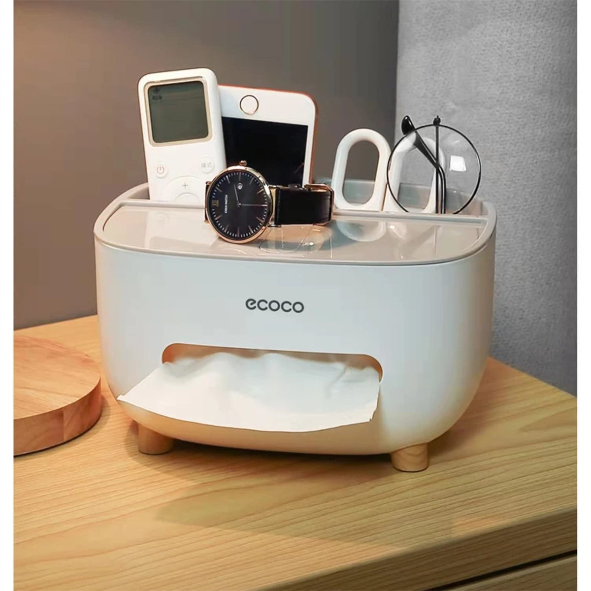 Ecoco Multifunctional Tissue Box with Storage Drawer & Organizer