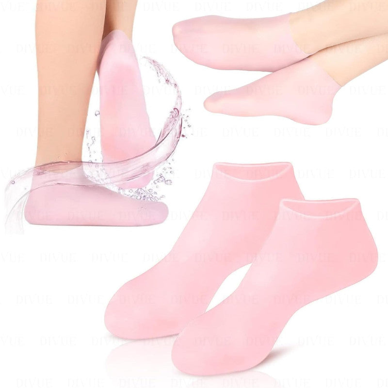 Silicone Moisturizing Heel Socks | Reusable Cracked Heel Care Socks – Pink