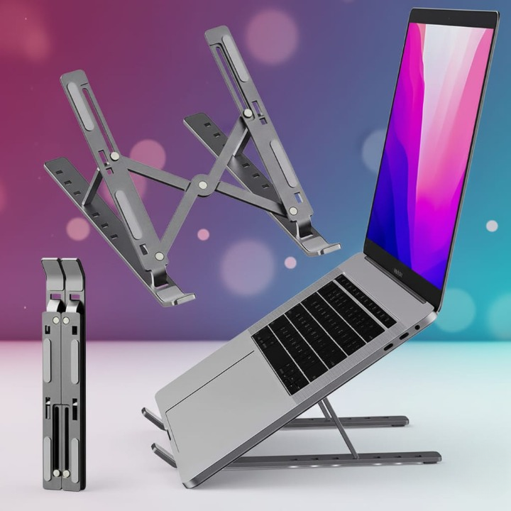 Adjustable Folding Steel Laptop Stand | Portable Multi-Angle Ergonomic Notebook