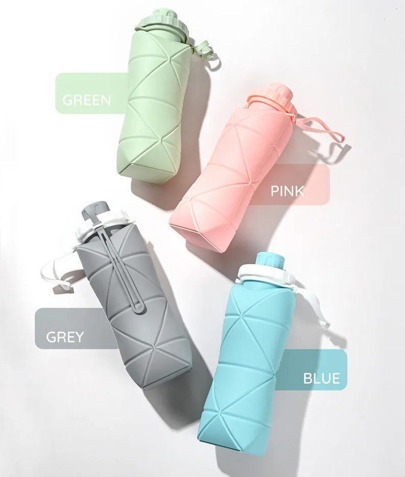 600ml Foldable Silicone Water Bottle | Collapsible Reusable Travel Bottle