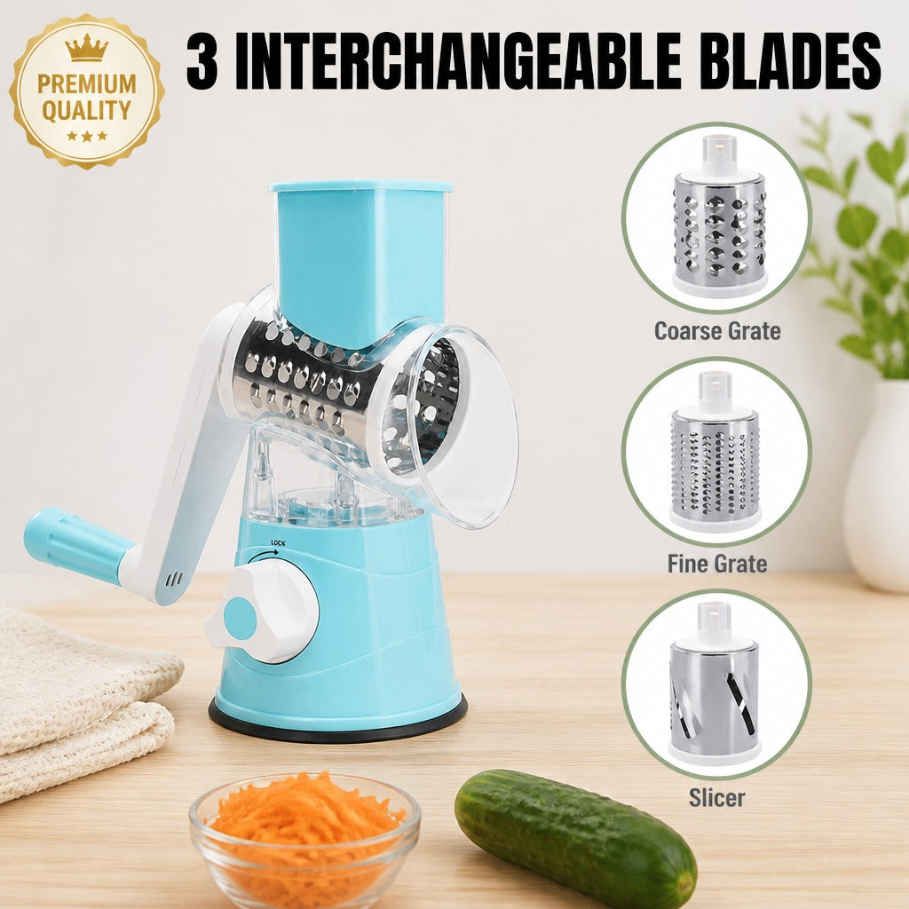 Multifunctional Hand Crank Vegetable Cutter | 3-Blade Kitchen Grater & Slicer